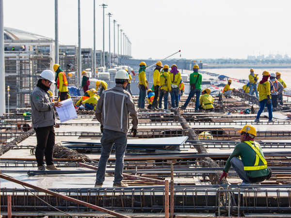 Workmen on construction site